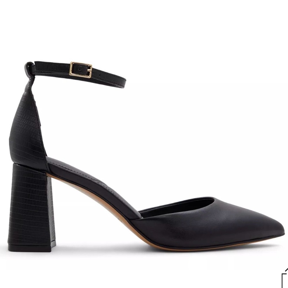 Aldo Black Block Heel Ankle Strap Shoes